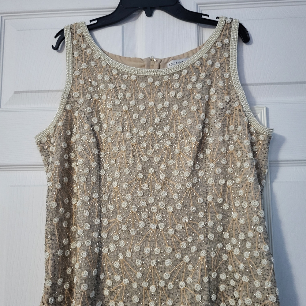 Adrianna Papell Embellished Tank Top in Cream and Tan
